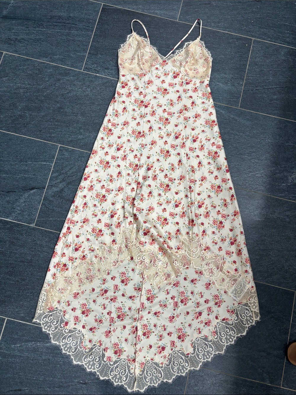 NWOT Guess Slip Dress with asymmetrical lace hem
